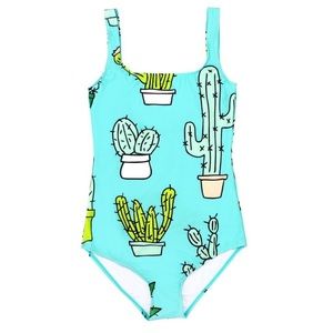 Girls Cactus Print One Piece Swimsuit
